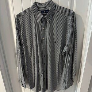 Polo Ralph Lauren XXL Performance Button Down Like New! Dark Gray/White Stripes